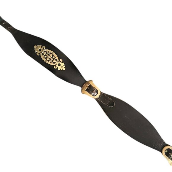 Vintage Ruber Van New York Black Belt With Brass Accents Size Small 24” - Picture 1 of 9
